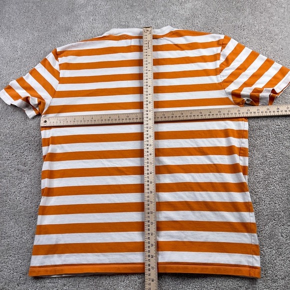 GUESS Shirt Mens Medium Orange White Stripes Streetwear Short Sleeve Embroidered - Picture 8 of 11